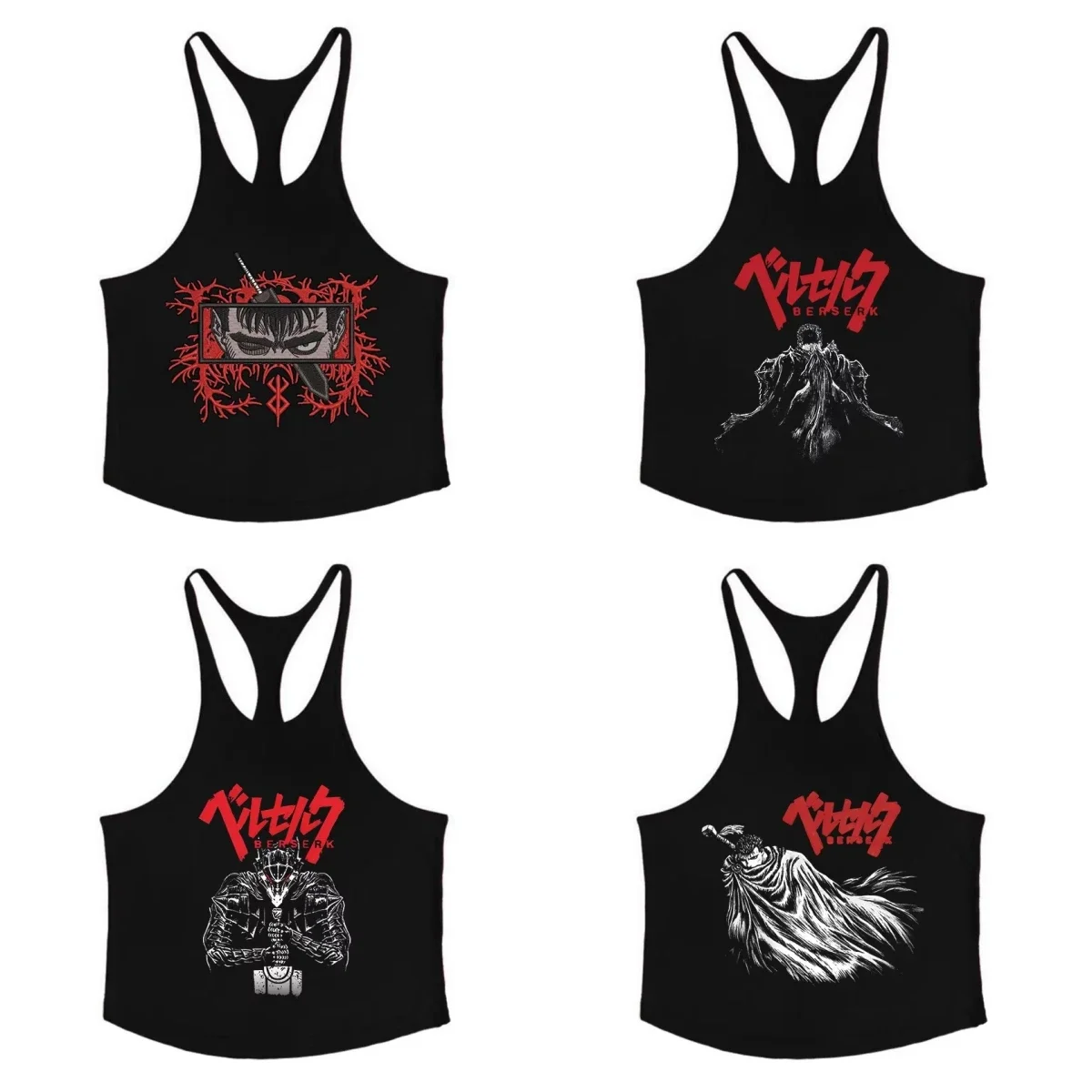 

Berserk Printed Cotton Strap Tank Top Men's Summer Sleeveless Y-Tank Top Gym Muscle Training Sports Workout Undershirt