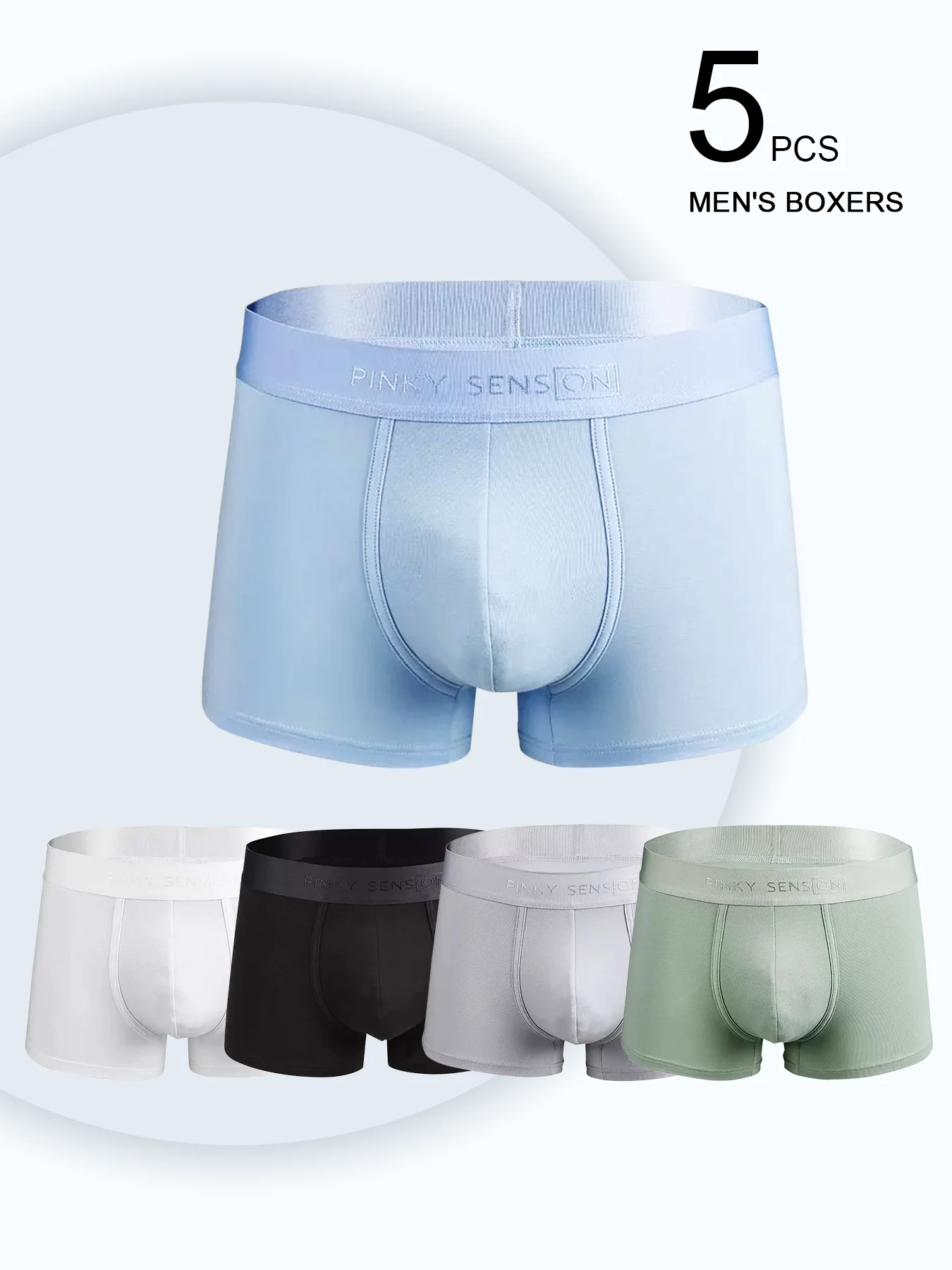 

5-Pack Men's Cotton Boxers - PINKY SENS ON Waistband, Solid Colors