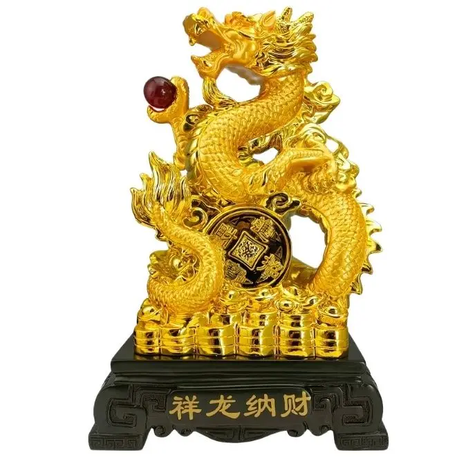 

31cm Resin gold placer Zodiac Dragon Wind Water Dragon Ornaments Jinlong Crafts Lucky Opening Gifts Office Desktop Display