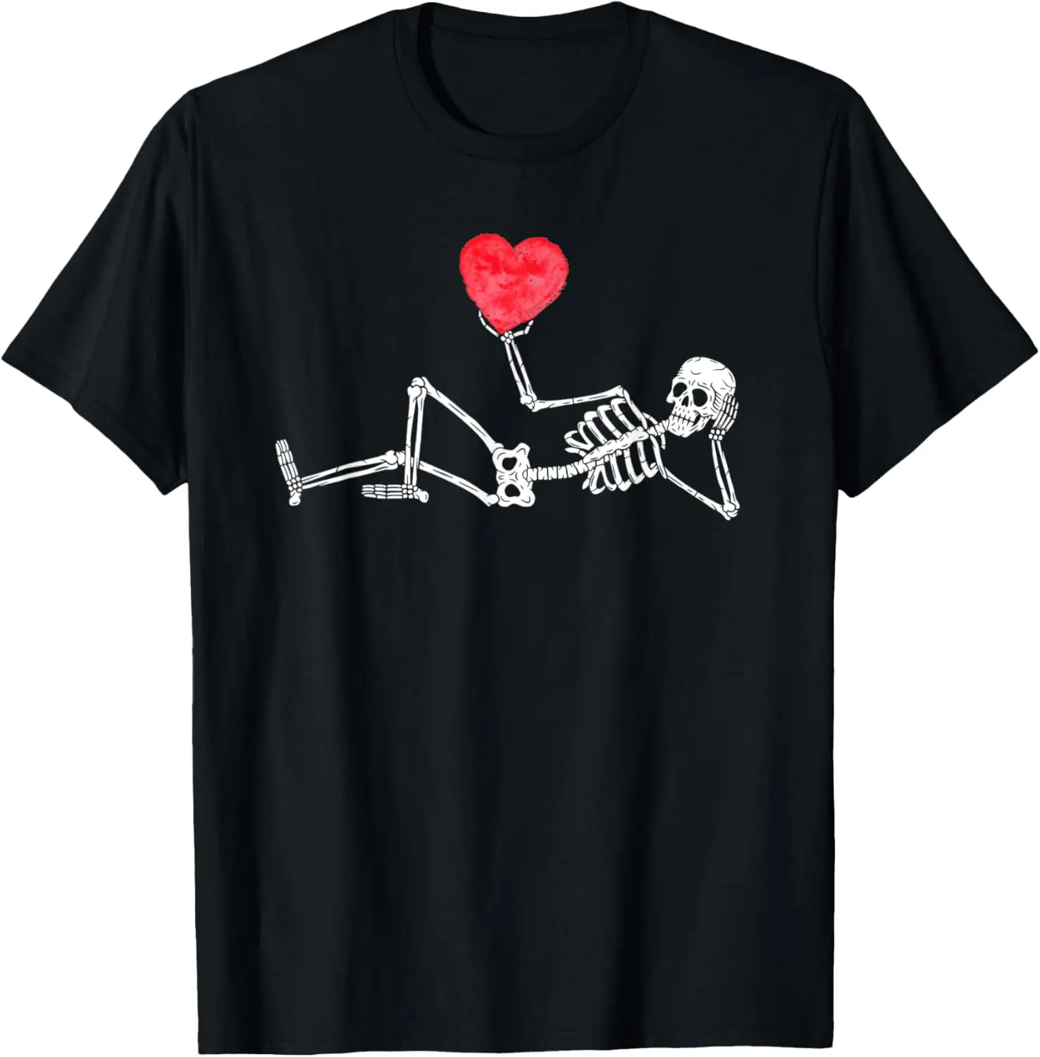 Skelett Rotes Herz Liebe Valentinstag Romantisches Gothic Grafik T-Shirt