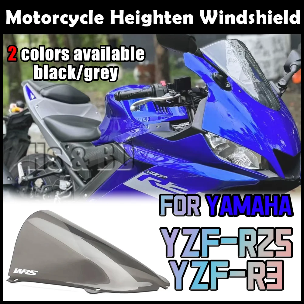 Motorcycle Windshield For YAMAHA YZF-R3 YZF-R25 Heighten Windscreen Enlarge Wind Spoiler Cover Fairing Windshield WRS Racing