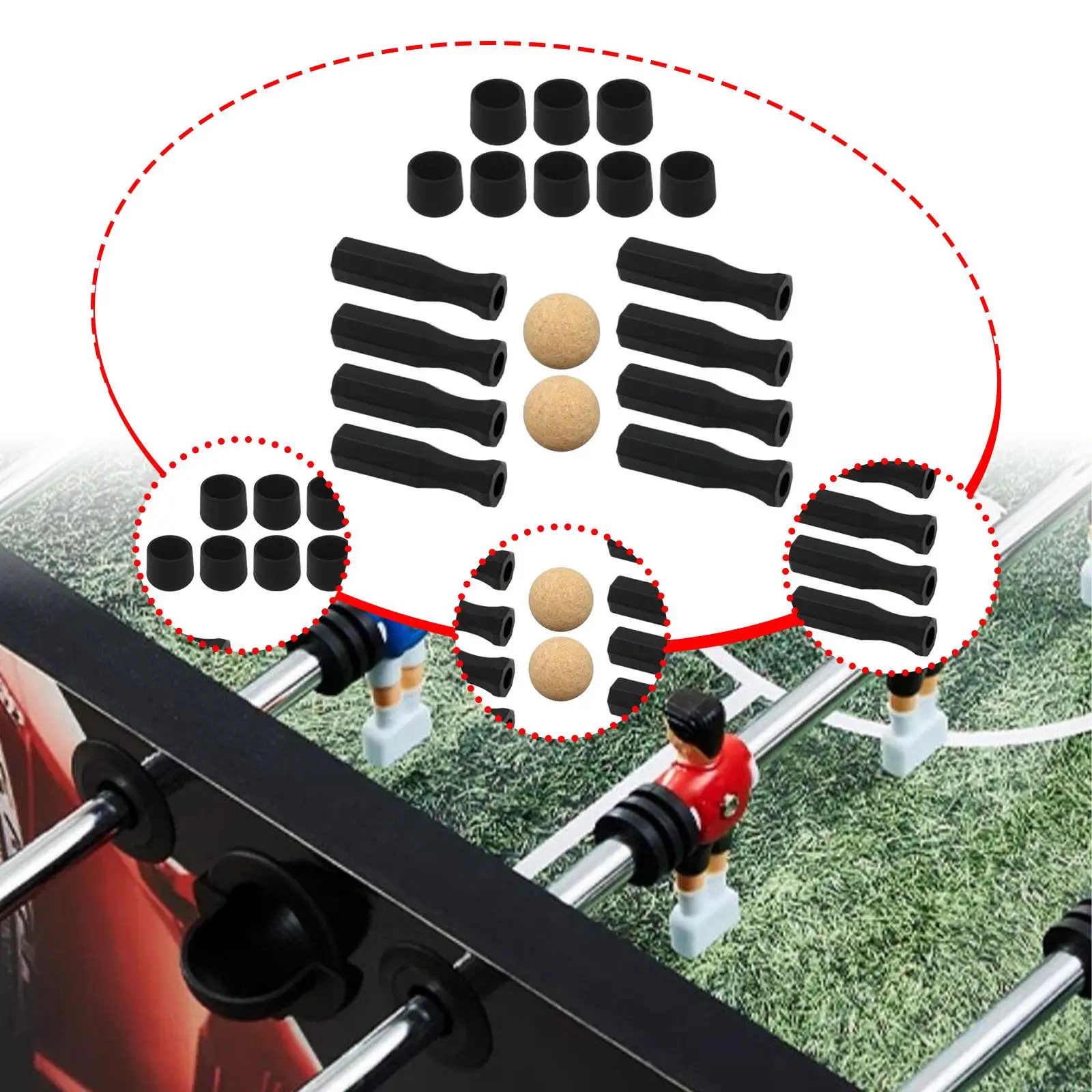 

Ручки для настольного футбола с деревянными шариками, легкие компоненты для обслуживания, аксессуары для настольного футбола, нескользящие торцевые заглушки, 18 шт./компл.