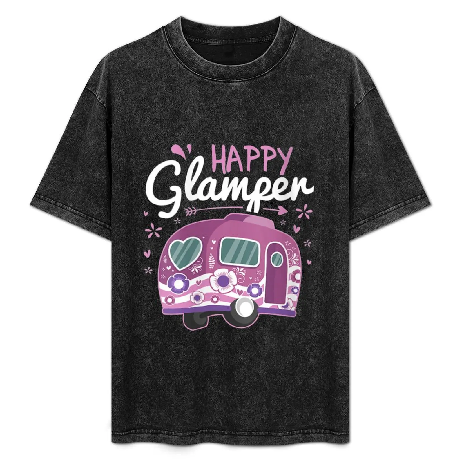 Womens Happy Glamper Caravan Camping Glamping Gear Gift V-Neck T-Shirt vintage t shirts animal prinfor boys Men's t-shirt