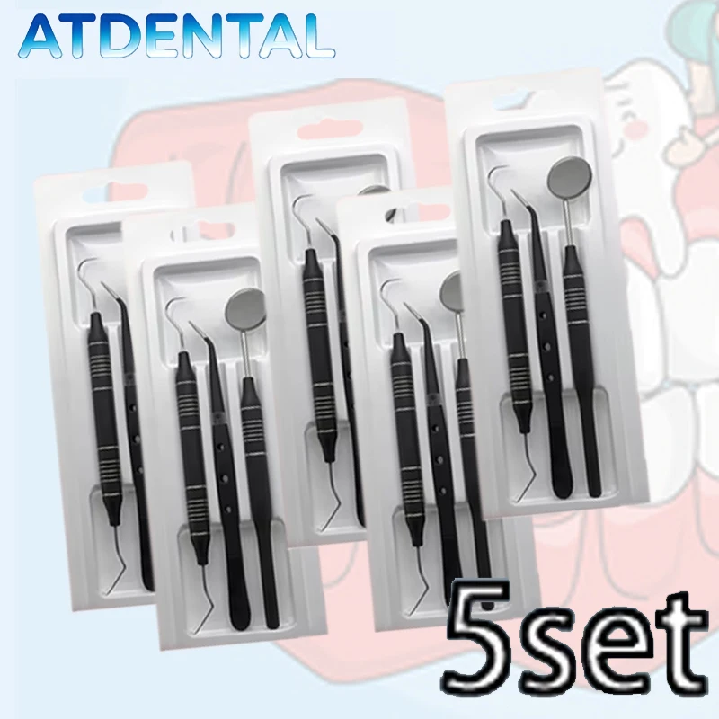 5pcs Dental Double Ended Mouth Mirror Probe Tweezers Tool Dentist Teeth Whitening Cleaning Kit