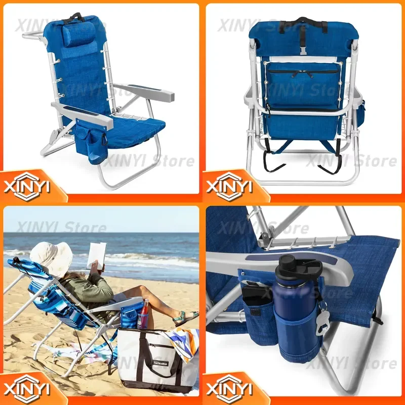 Custom Portable Folding Plastic Armrest Camping Backpack Chair 5 Position Flat Aluminum Beach Chair for Outdoor Leisure