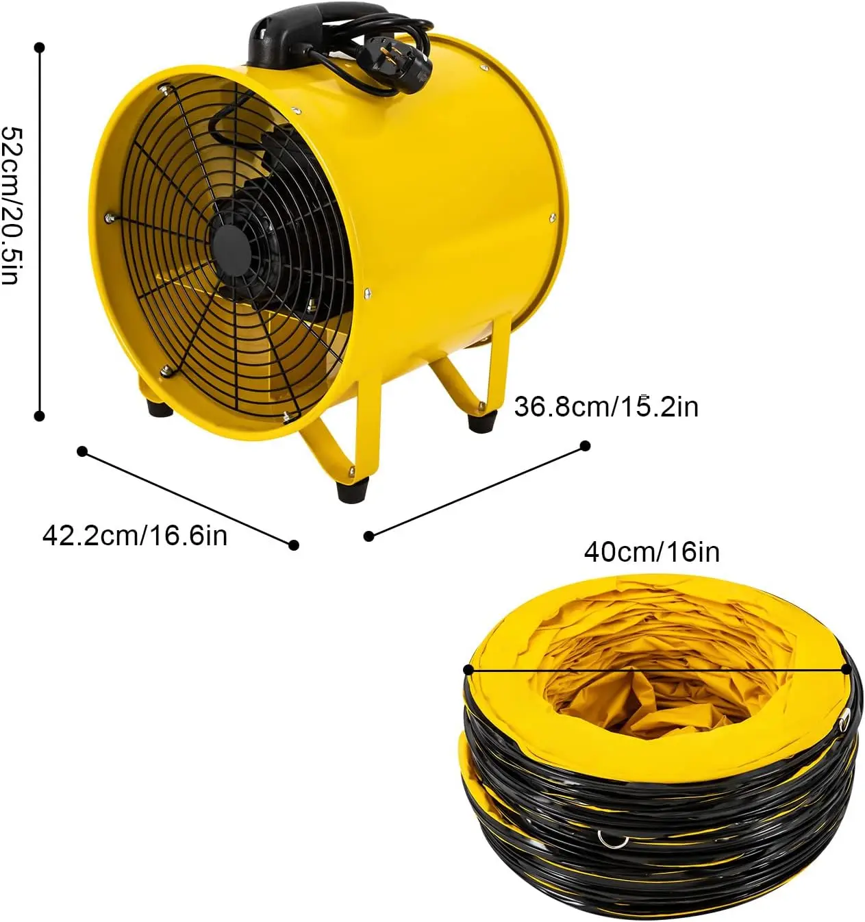 16Inch Utility Blower Fan With 32.8Ft Duct Hose, 1100W Portable Home Ventilation Fan High Velocity Ventilator Heavy Duty