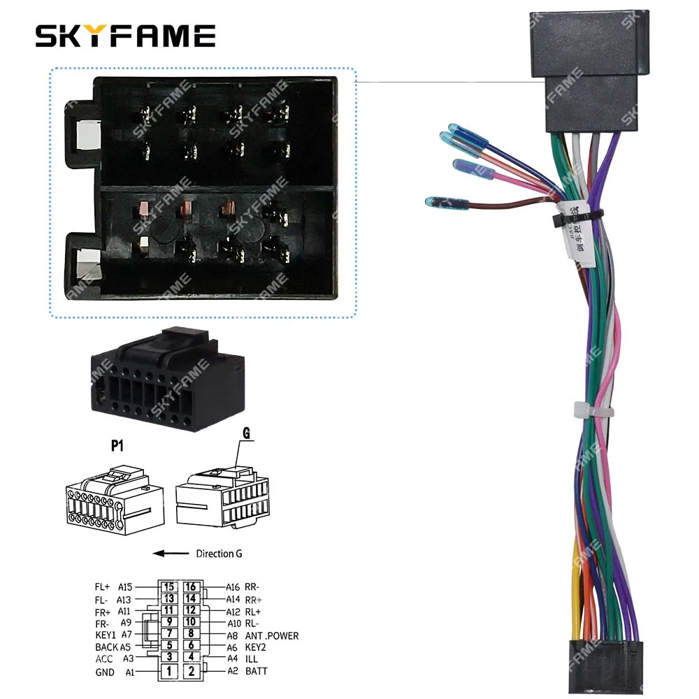 SKYFAME-Car Cablagem Adaptador, 16Pin, Decodificar, Rádio Android, Cabo de alimentação para Jinbei Haishiwang