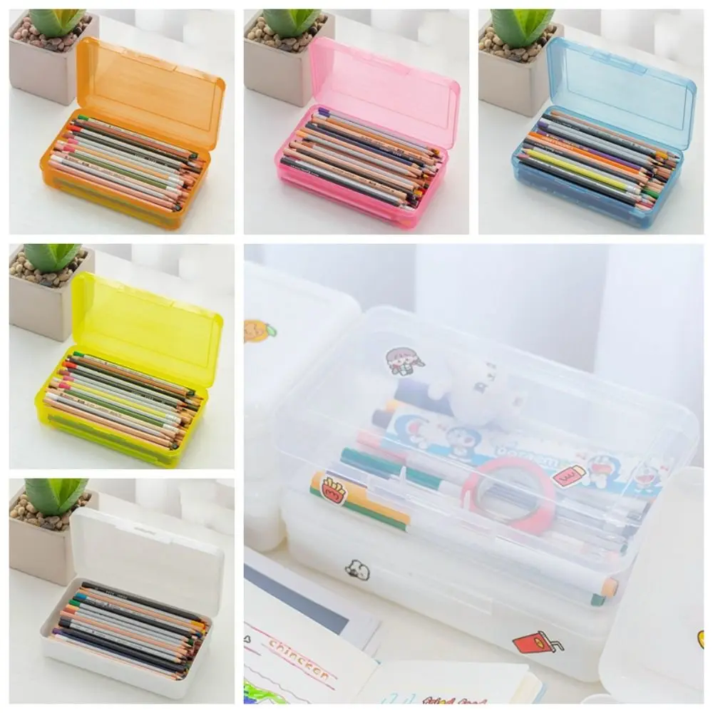 Snap-tight Lid Transparent Plastic Pencil Box Large Capacity Eco-friendly Candy Color Perspective Student Stationery