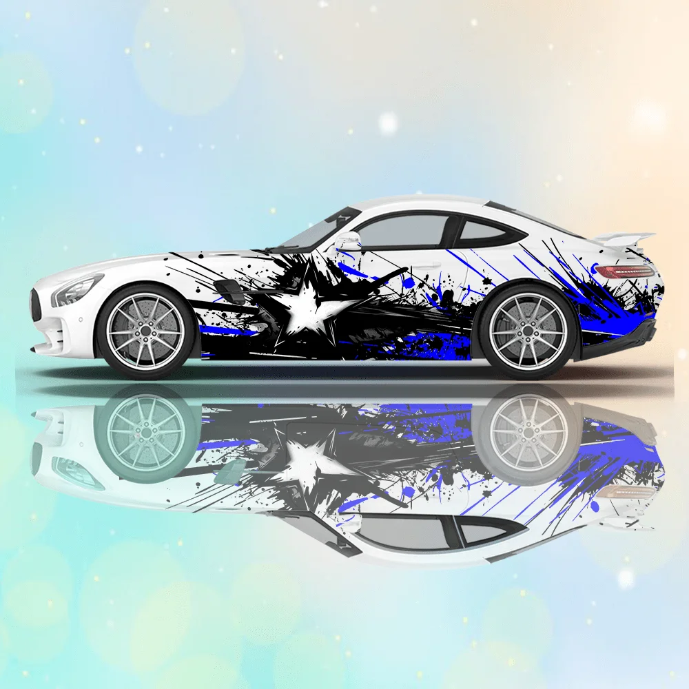 

Line splash and large five-pointed star car decals, full-body floral decoration covering scratches, waterproof car decals.