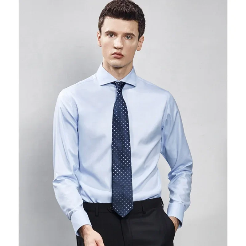 Twill shirt men's long sleeve cotton business formal wear slim cotton non-ironing blue Windsor collar shirt