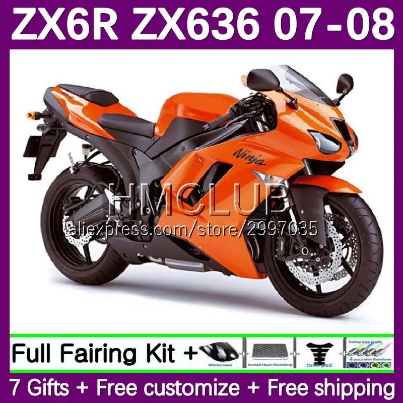 Fairing Kit For KAWASAKI NINJA ZX 6R 600 636 6 R ZX636 ZX6R 07 08 101No.54 ZX-636 orange stock ZX600 600CC ZX-6R 2007 2008 Body