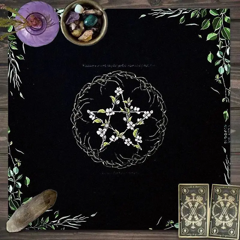 VIKAMA Plant Pentagram Tarot Tablecloth, Mystical Divination Altar Cloth Ritual for Spiritual Room Decor, Divination