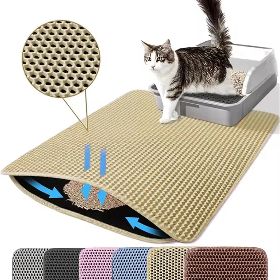 Katzenstreu-Matte Wasserdicht Doppelschichtig Haustier-Toilettenmatte Rutschfeste Waschbare Reinigungsmatte für Katzen