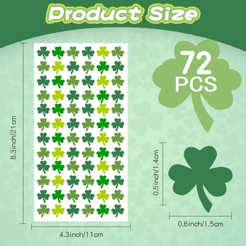 360pcs（5Zhang，Each piece72pcs）St. Patrick's Day Shamrock Stickers，Green Clover Lucky Tag Self-Adhesive，Party Decoration Gift Gif