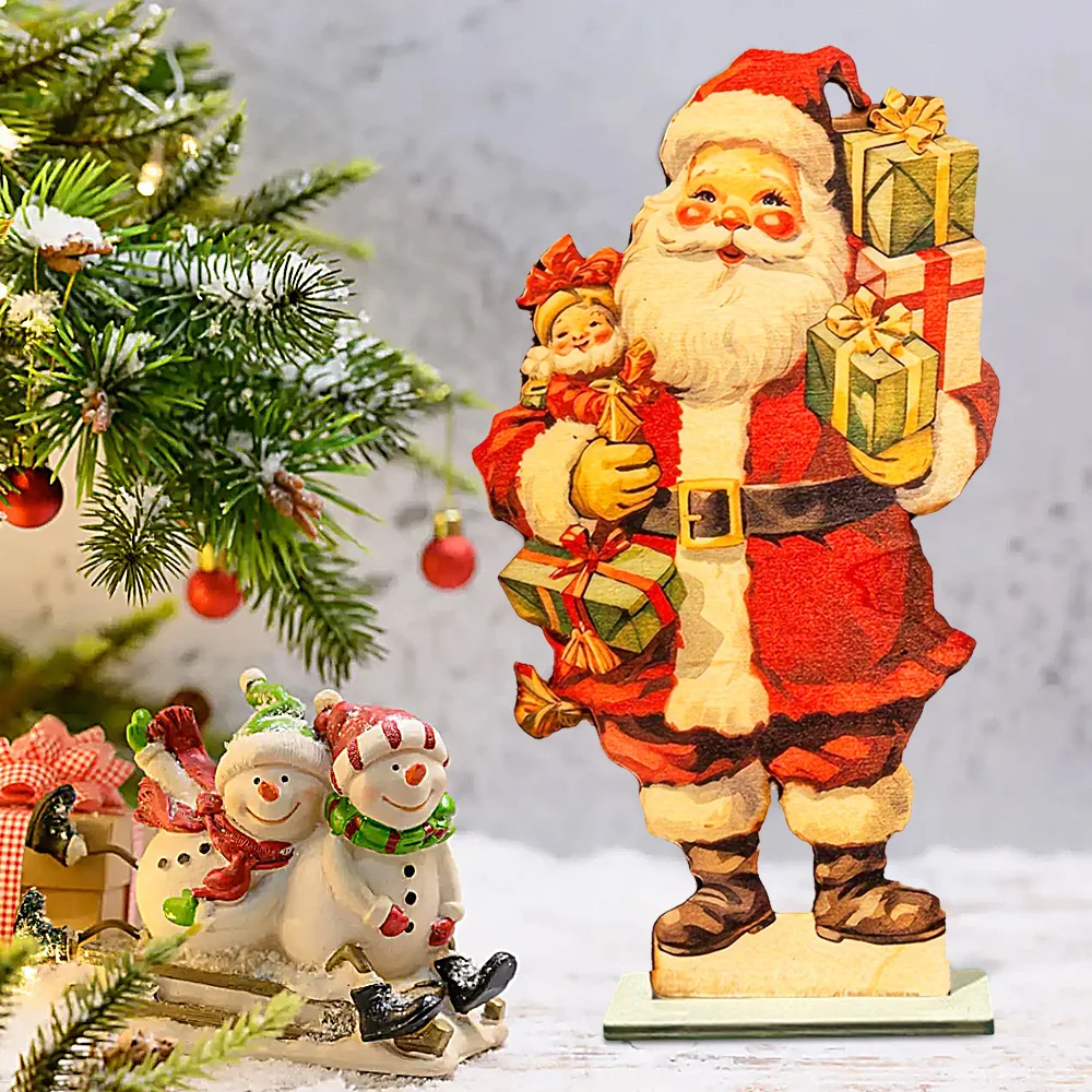 

Vintage Christmas Ornaments Wooden Cartoon Santa Claus Window Ornaments Christmas Holiday Party Decorations Christmas Ornaments