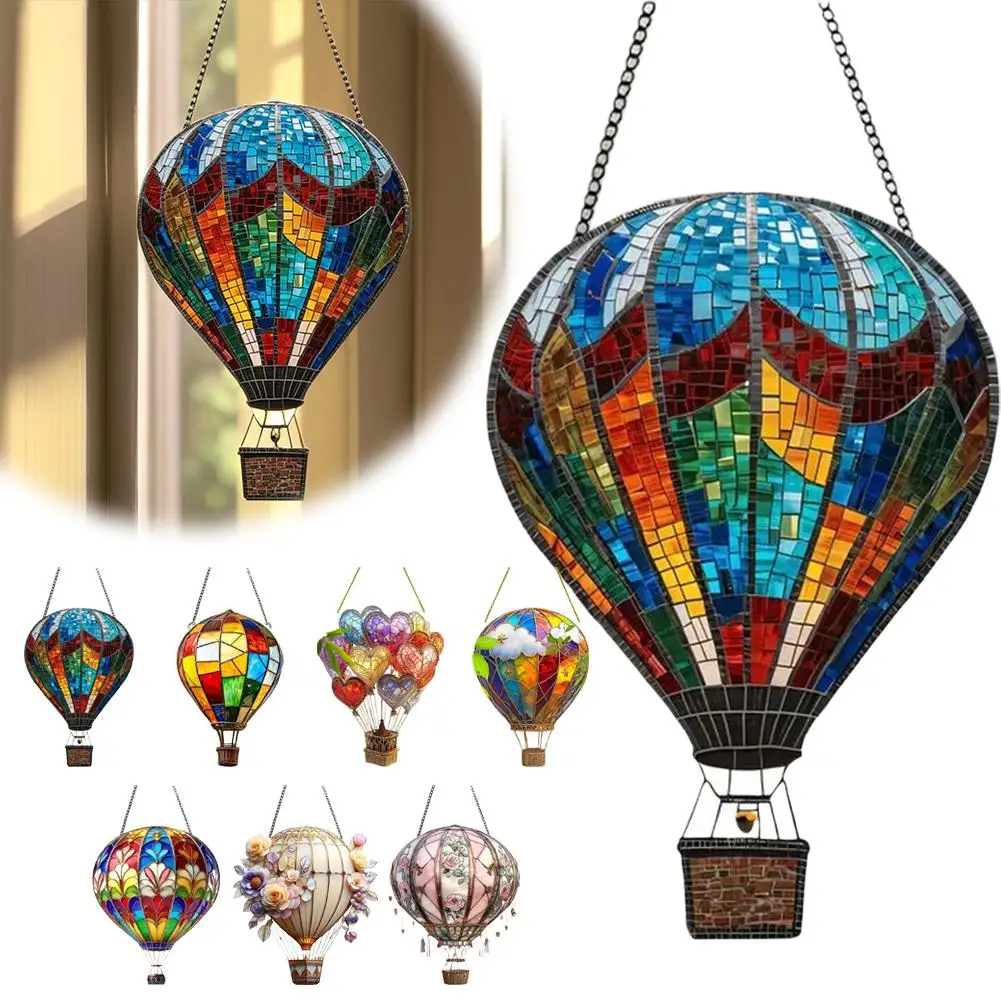 Hot Air Balloon Sun Catcher 2D Acrylic Pendant Home Modern Hanging Decoration Bedroom Living Room Retro Festive Atmosphere