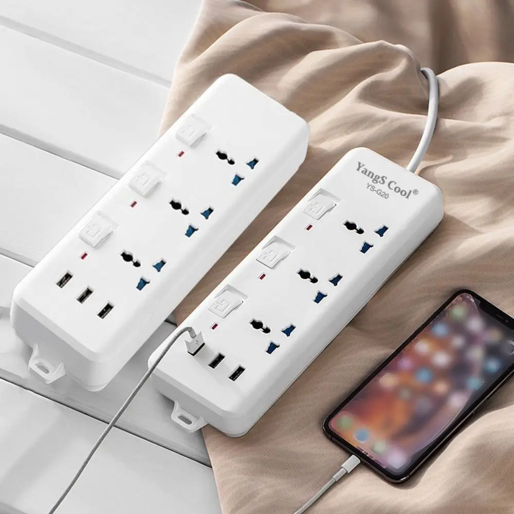 2m Extension Cord Outlet Power Strip UK EU US USB Ports Extended Usb Socket Independent Switch Power Button Safe