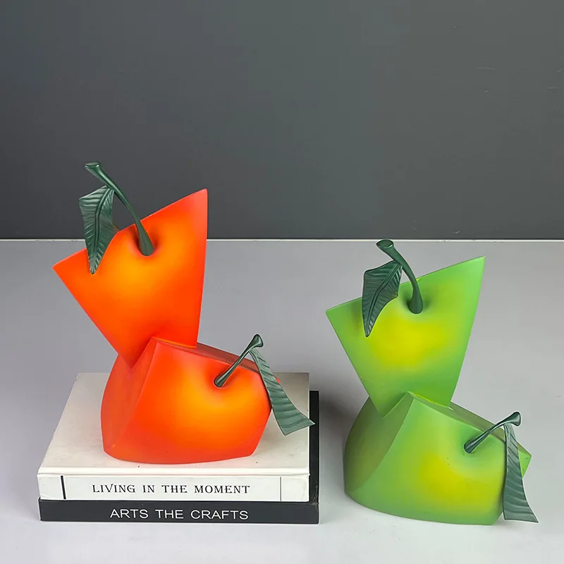 

Resin Handicrafts Abstract Green Apple Sculpture Creative Geometric Square Apple Figure-piece Home Decoration Accessories
