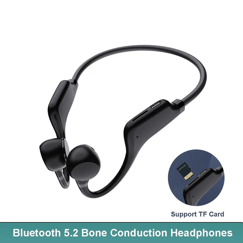 

Support TF Card Wireless Earphones TWS Bone Conduction Headphones Bluetooth 5.2 Headset Noise Reduction Neckband Earbuds