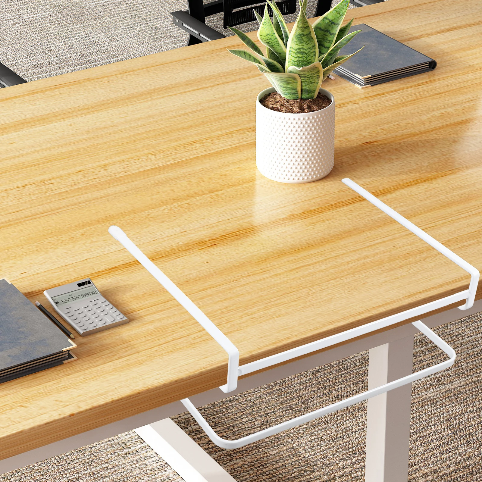 

Adjustable Book Storage Rack Under Desk Organizer Iron Shelf Office Bedroom White Space-Saving Hanging File for Pens
