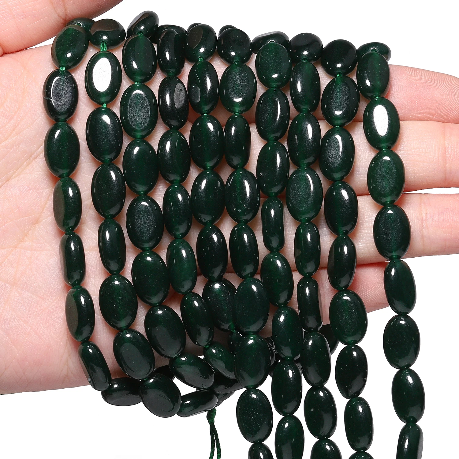 7/9/10/15mm Flache Ovale Dunkelgrüne Chalcedon-Perlen Naturstein-Abstandhalterperlen für Schmuckherstellung DIY Energie-Armbänder Zubehör