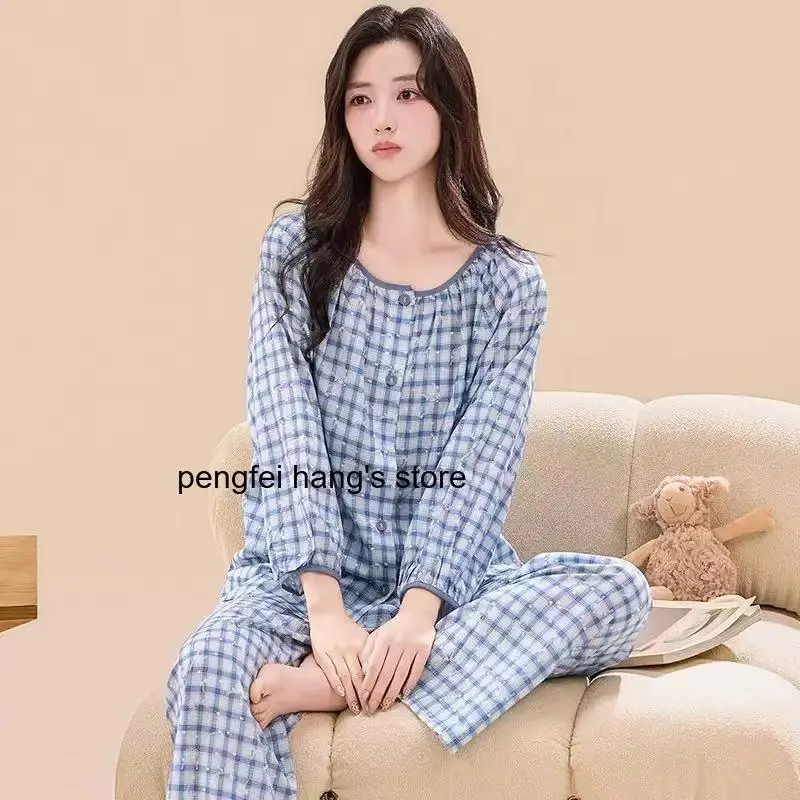New Middle Aged Women Pajama Set Spring Autumn Wear Out Soft Casual Home Loungewear Sleepwear Suit for Senior Ladies