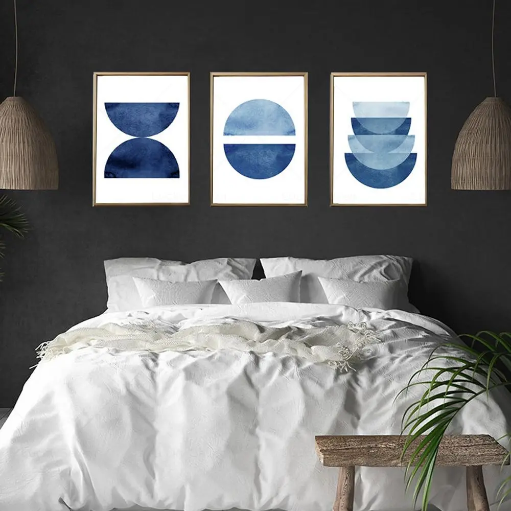 Navy Blue Abstract Canvas Painting Wall Art Scandinavian Modern Prints Geometric Minimalist Poster Decor Pictures Living Room