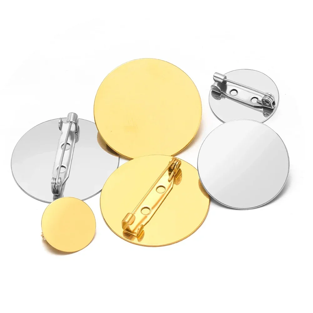 10pcs Stainless Steel 15-30mm Gold Brooches Cabochon Cameo Settings Bezel Disc Base Blank Tray for DIY Jewelry Findings Making