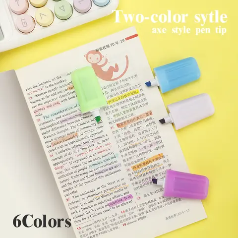 6 färger överstrykningspennor söt glassform macaronfärger icke-blödande för studier mötesanteckningar kontor skolmaterial brevpapper 8 best sales mini-överstrykningspennor - №2