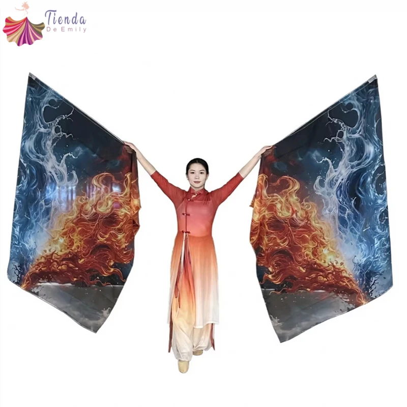 

2 шт. флаги для хвалебных танцев и поклонения, струящиеся флаги «Ледяное пламя» с выдвижной палкой, прямоугольные шифоновые баннеры для церкви, реквизит для сценических выступлений