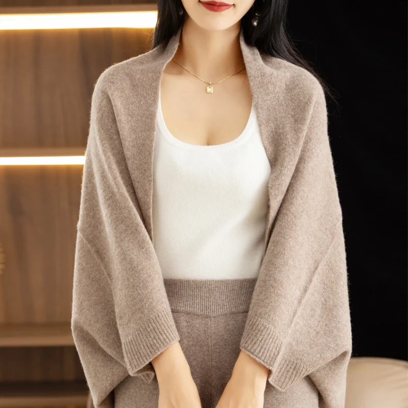 

100% pure wool shawl, women's knitted solid color scarf, seasonal universal shawl, fashionable plus size cardigan sweater
