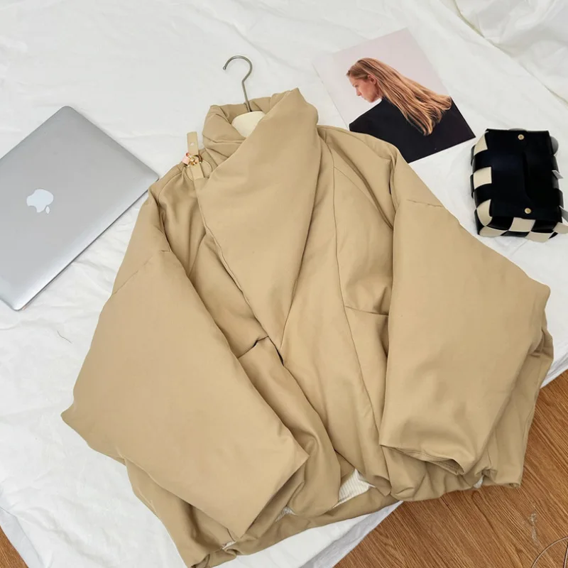 

Winter Women's Short Cotton Jacket Korean Style Loose Bread Coat Large Collar Design Fashionable Topwear