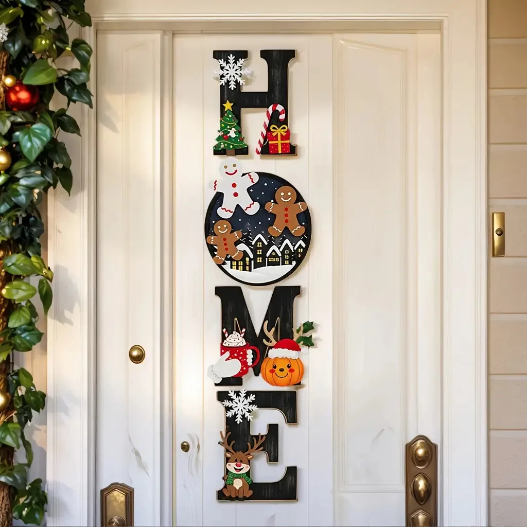 European American Style 2D Halloween Christmas Wooden Wall Decor Festive Atmosphere Home Farmhouse Bedroom Study Entrance Decor