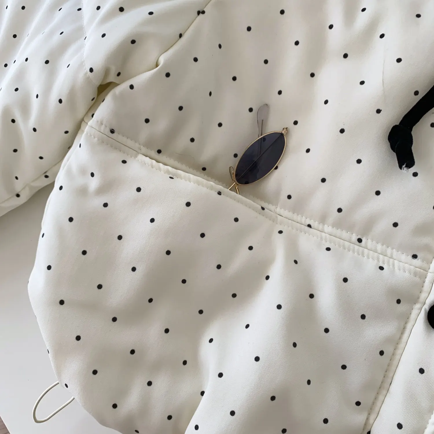 SINGREINY Polka Dot Cotton-Padded Short Jacket Korean Lace Up Drawstring Pocket 2026 Winter Ladies Preppy Style Warm Thick Coat