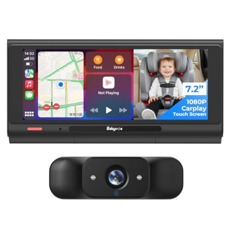 

Автомобильная камера 7.2 дюйма с CarPlay, разделенным экраном, 1080P, ИК ночным видением для безопасного вождения, складная подставка, режим сна, простая установка, быстрая настройка