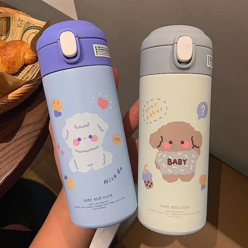 380ML Stainless Steel Thermos Vacuum Flask Cute Cartoon Thermal Water Bottle For Girls Insulated Straw Cups Tumbler Drinkware