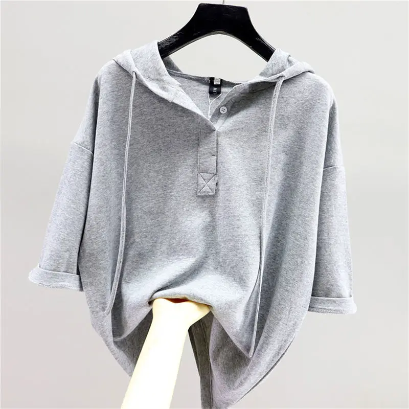 Extra Large 300 Pounds Loose Slimming T-shirt for Women\'s Spring Summer Fashionable Thin Hooded Jacket Versatile Long Sleeve Top