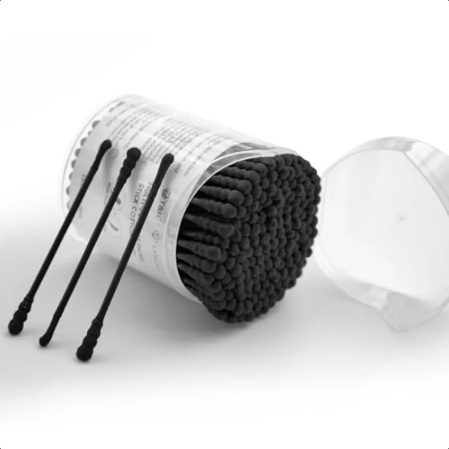 160 Batang Kapas Hitam Ujung Ganda Bentuk Spiral untuk Membersihkan Telinga, Bebas Serat, Tongkat Kertas Biodegradable, Multiguna untuk Riasan