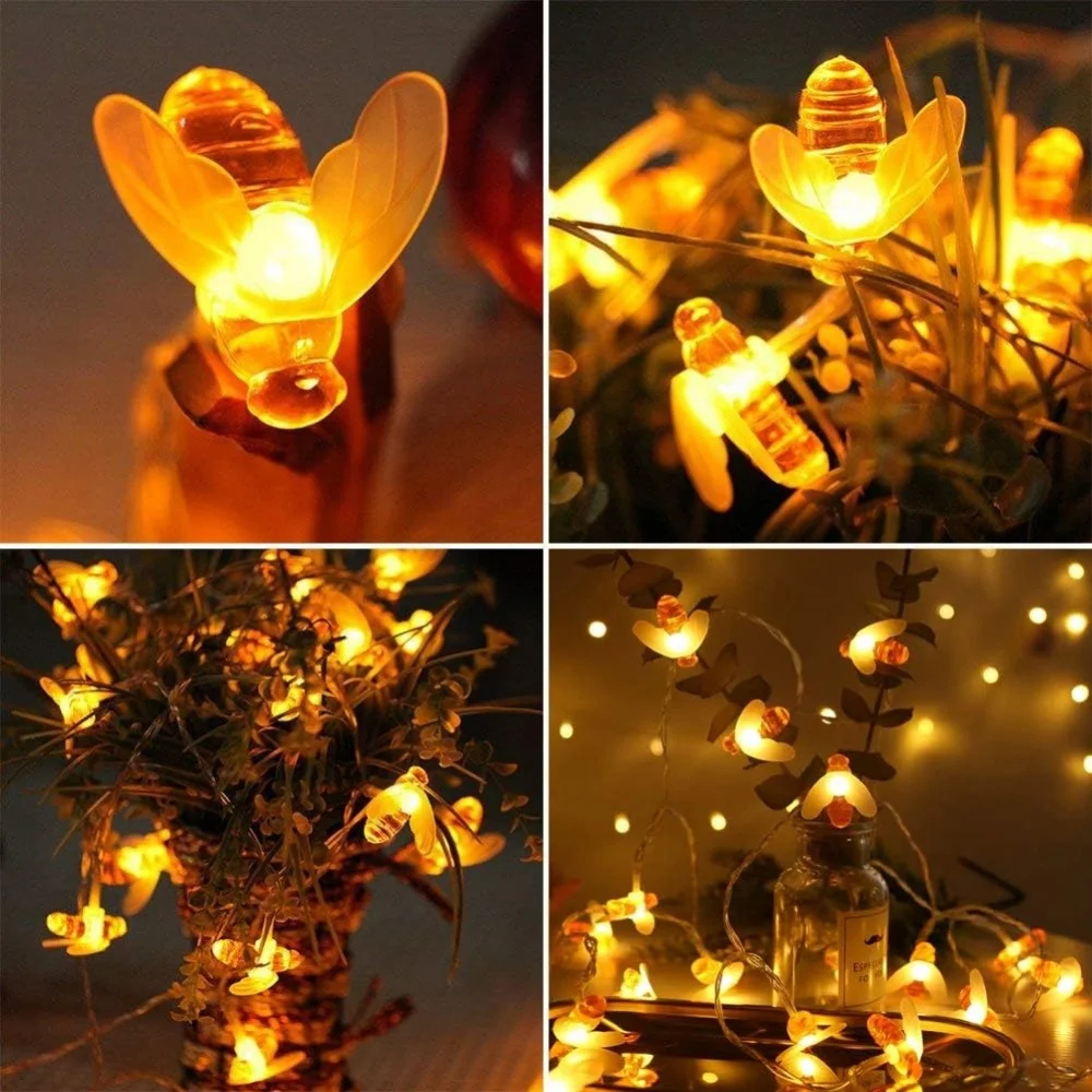 Solar String Lights Outdoor Waterproof 20/50LED Bee String Light for Garden Christmas Home Festival Decorative Xmas Lighting