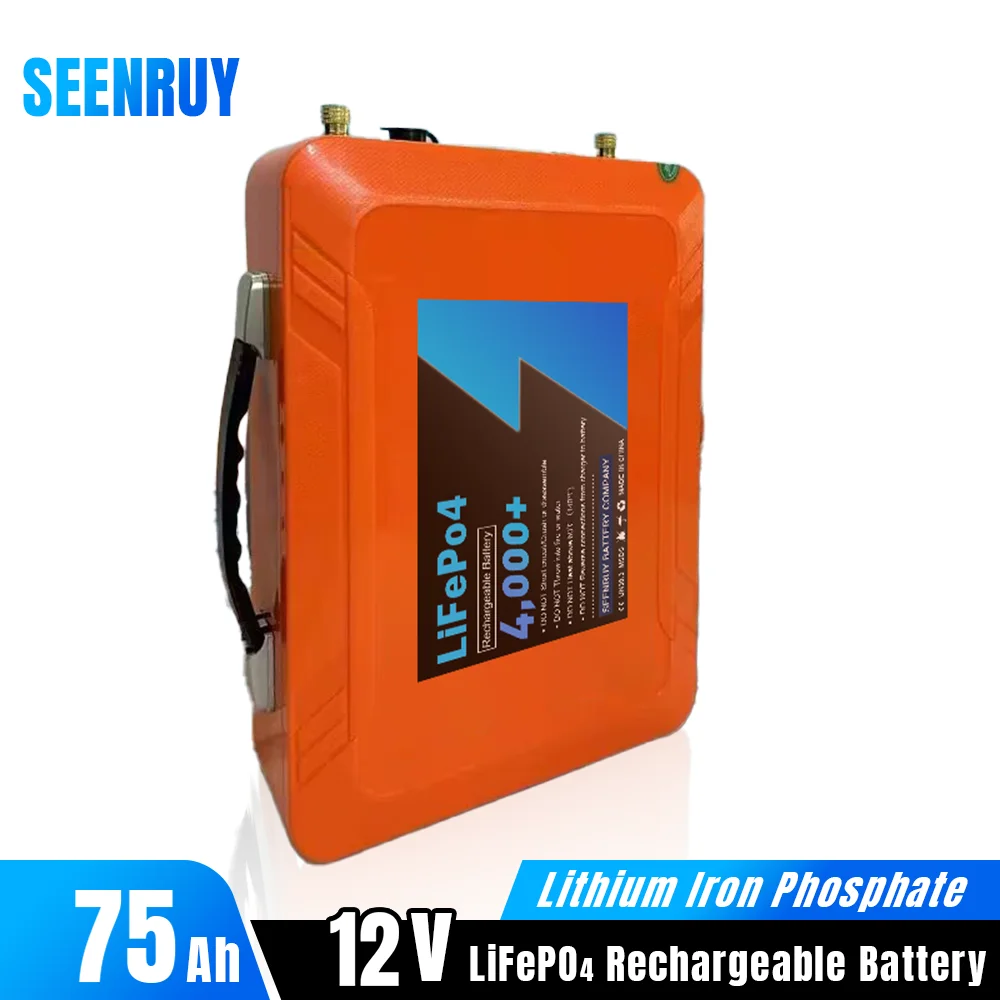 12V 75Ah Lifepo4 Rechargeable Battery Pack Built-in BMS Optional Bluetooth USB Deep Cycle for Outdoor RV Campers +Charger