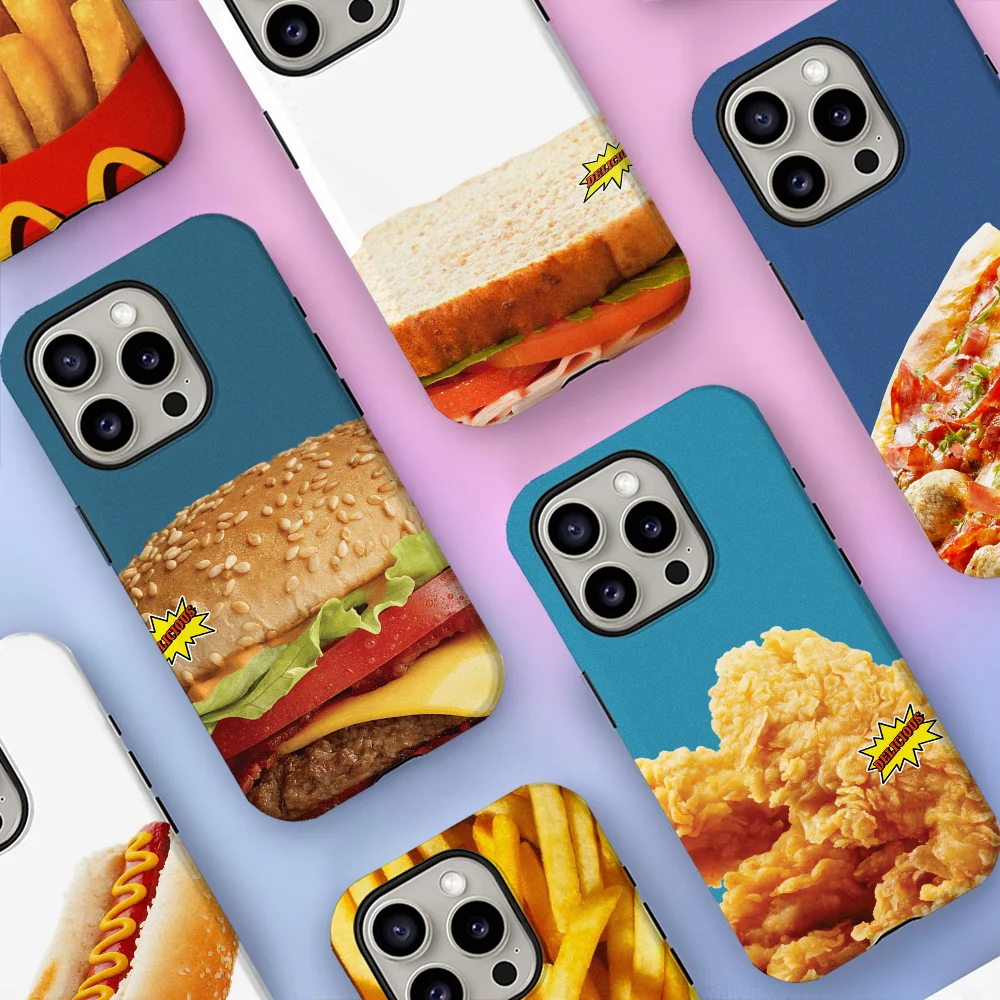 

Вкусная еда, гамбургер, картофель фри, чехол для телефона, пленочный корпус для IPhone 16, 15, 14, 13, 12, 11 Pro Max Plus