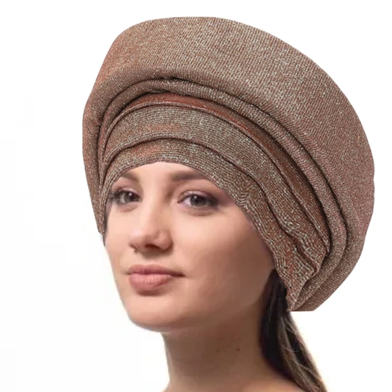 Glitzernder Turban für Frauen, mehrschichtiger Kopfwickel, bequemes und modisches Kopftuch, bunte Mütze