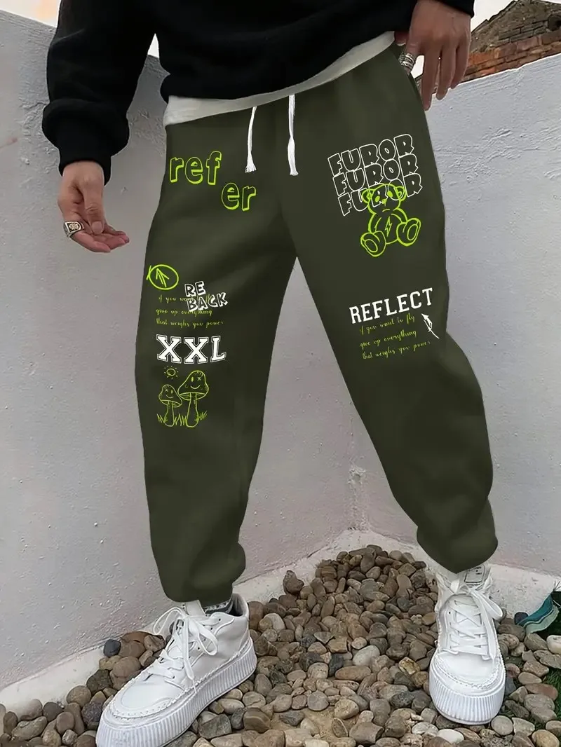 

The new men's trousers for the autumn of 2025 feature a casual fashionable and simple 3D graffiti bear print for comfort