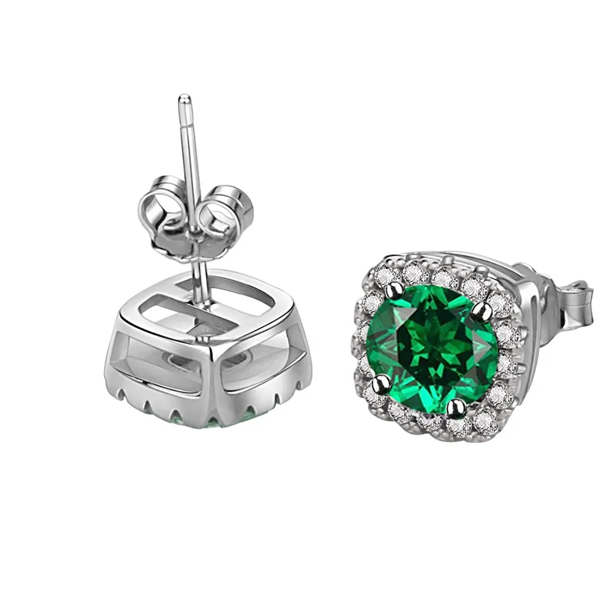 Solid 925 Sterling Silver Lab Blue Green Moissanite Diamond Stud Earrings for Women Super Sparkling Wedding Jewelry Gifts