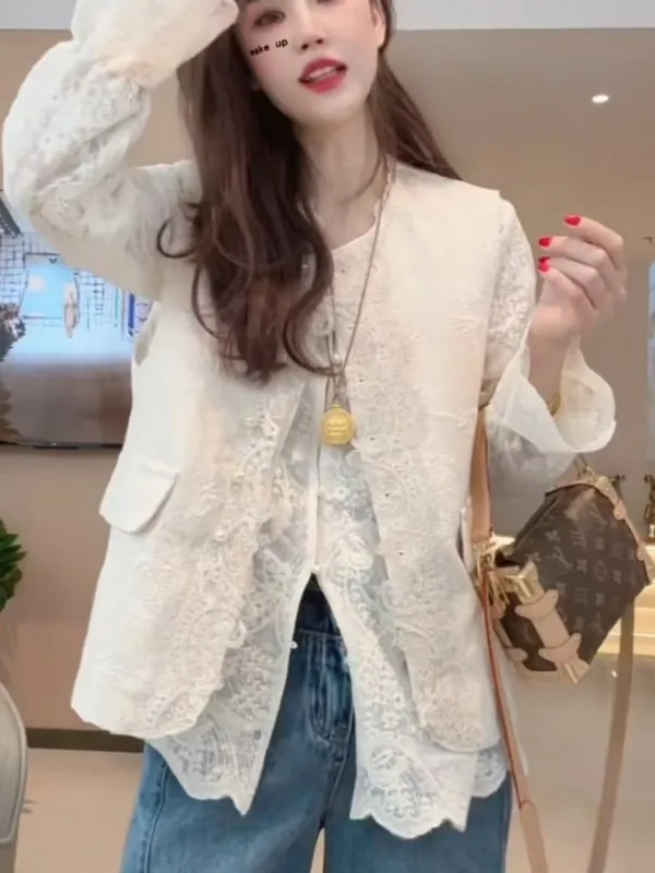 

New Chinese Style Embroidered Vest Women's Outerwear Spring Fashion Trendy National Style Jacket Short round Neck Single Button