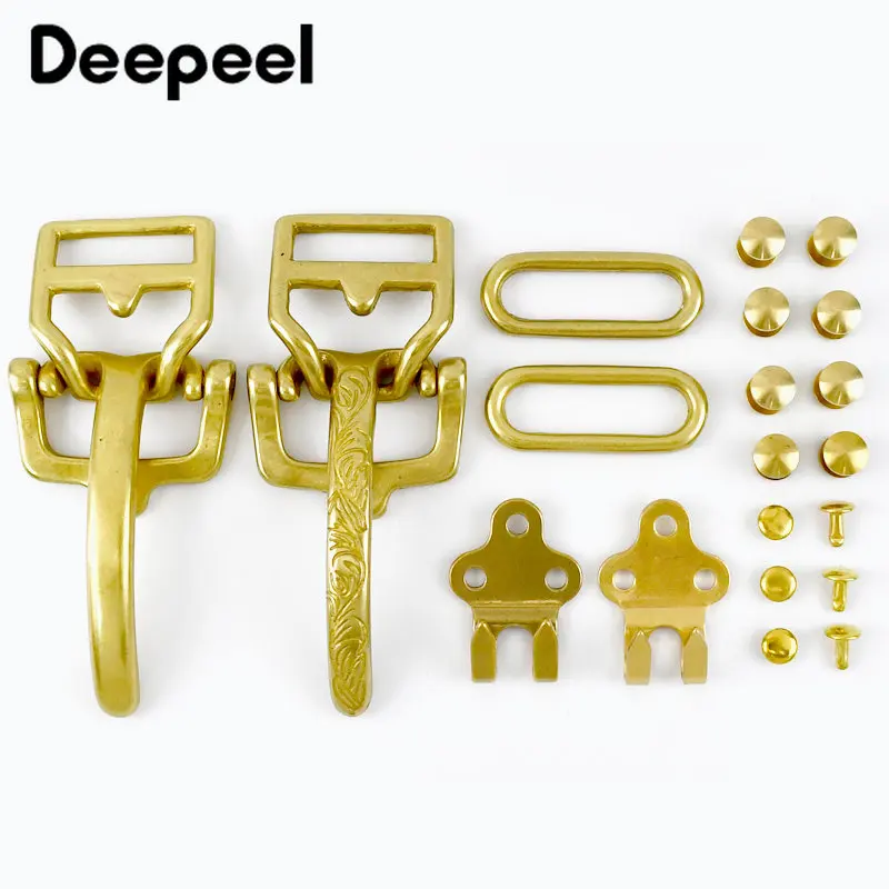 1Set=4Pcs Deepeel Solid Brass Belt Buckle Cavalry Metal Buckles DIY Handmade Craft 38mm Belts Hardware Material Accessories