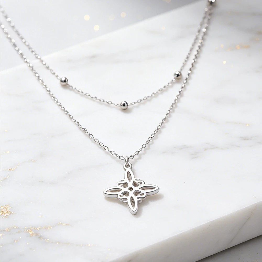 Fashion Witch Knot Celtic Knot Pentagram Necklace Stainless Steel Double Layer Chain Pentagram Clavicle Chain Talisman Jewelry