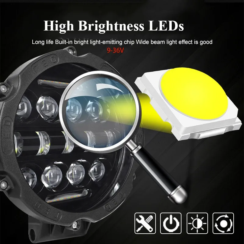 7-Zoll-LED-Strahler, 4 x 4 offroad, runder Stoßstangen-Scheinwerfer, Hi/Lo H4, weiß, bernsteinfarben, DRL-Arbeitslampe für SUV, LKW, Jeep, Wrangler-Licht