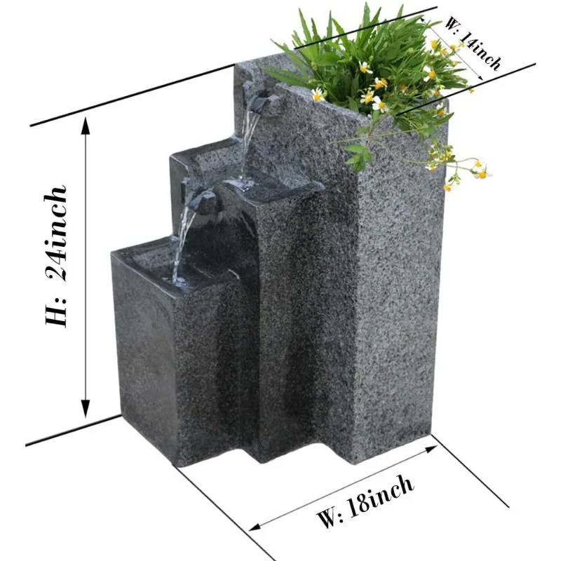 Домашний фонтан с падающей водой и светодиодной подсветкой, уличные садовые фонтаны для патио, двора, сада, высотой 24 дюйма