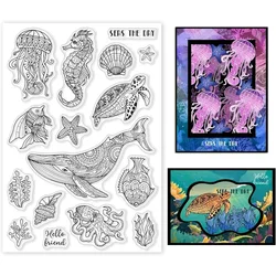 Ocean Life Clear Stamps Marine Whales Turtles Seahorses Squid Goldfish Silicone Clear Stamp Seals for Cards Making DIY